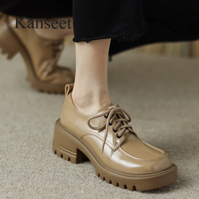 Kanseet Women's Shoes New Arrival Spring Round Toe Apricot Genuine Leather Handmade Casual Loafers Chunky Heels Ladies Footwear
Kanseet Women's Shoes New Arrival Spring Round Toe Apricot Genuine Leather Handmade Casual Loafers Chunky Heels Ladies Footwear