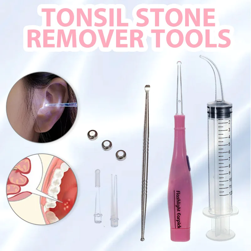 New 1Set Tonsil Stone Remover Tools Kit Ear Wax Remover LED Light With 3 Tips Earpick 12cc Irrigator Syringe Clean Care Tool
New 1Set Tonsil Stone Remover Tools Kit Ear Wax Remover LED Light With 3 Tips Earpick 12cc Irrigator Syringe Clean Care Tool
