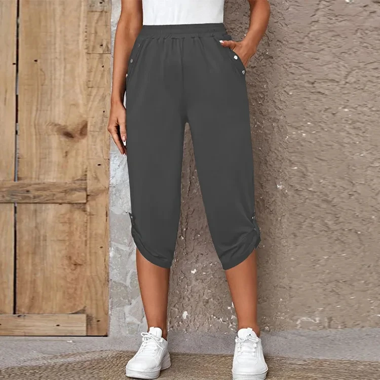 Women's Elastic Waist Crop Sweatpants Loose Fit Casual Summer Capris with Pockets Roll-Up Bottoms S-3XL 36 S08da6bc640d341128743837513ebb1f9P