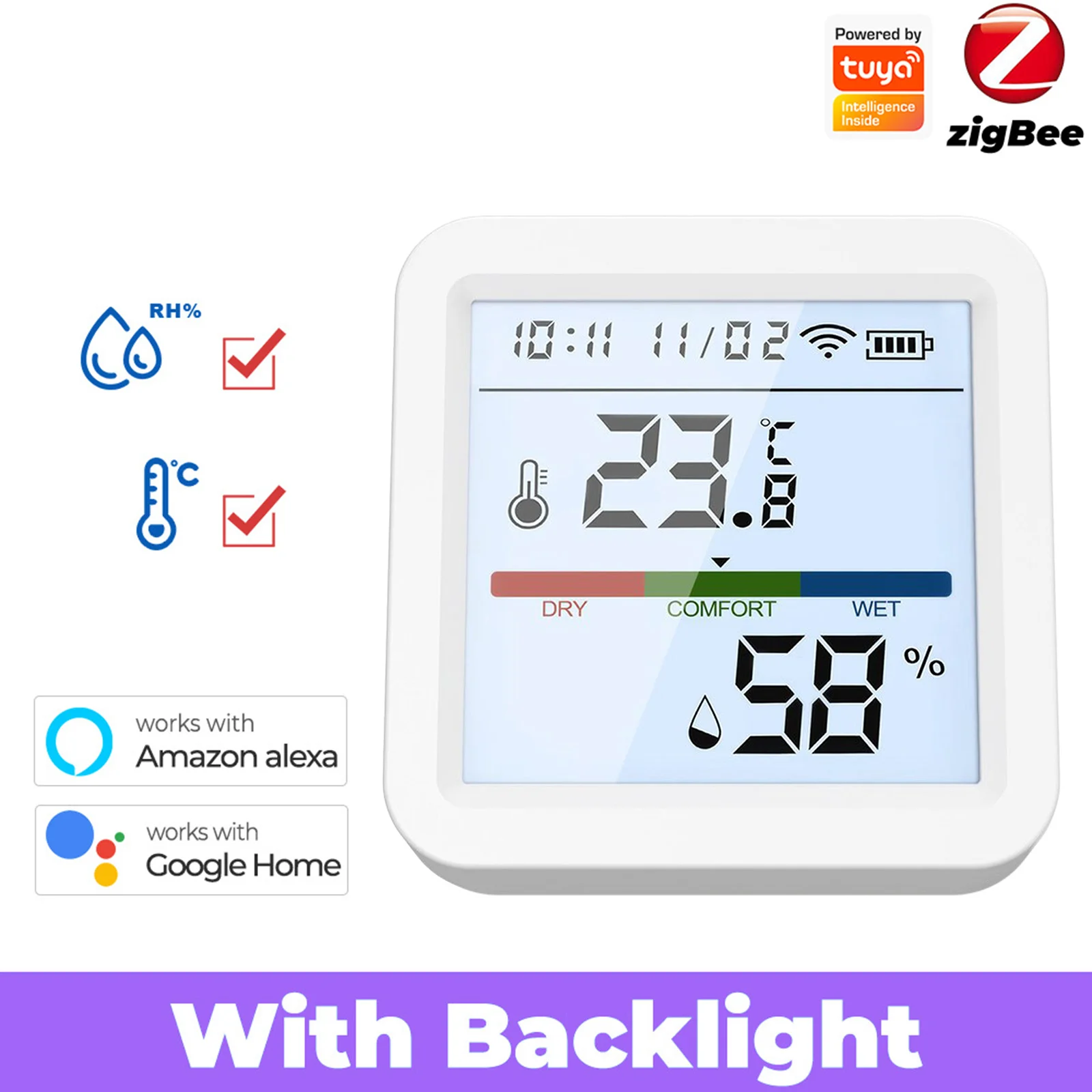 Tuya Smart WiFi Temperature Humidity Sensor Support Smart Home Assistant With LCD Backlight Display Real-time Monitoring
Tuya Smart WiFi Temperature Humidity Sensor Support Smart Home Assistant With LCD Backlight Display Real-time Monitoring