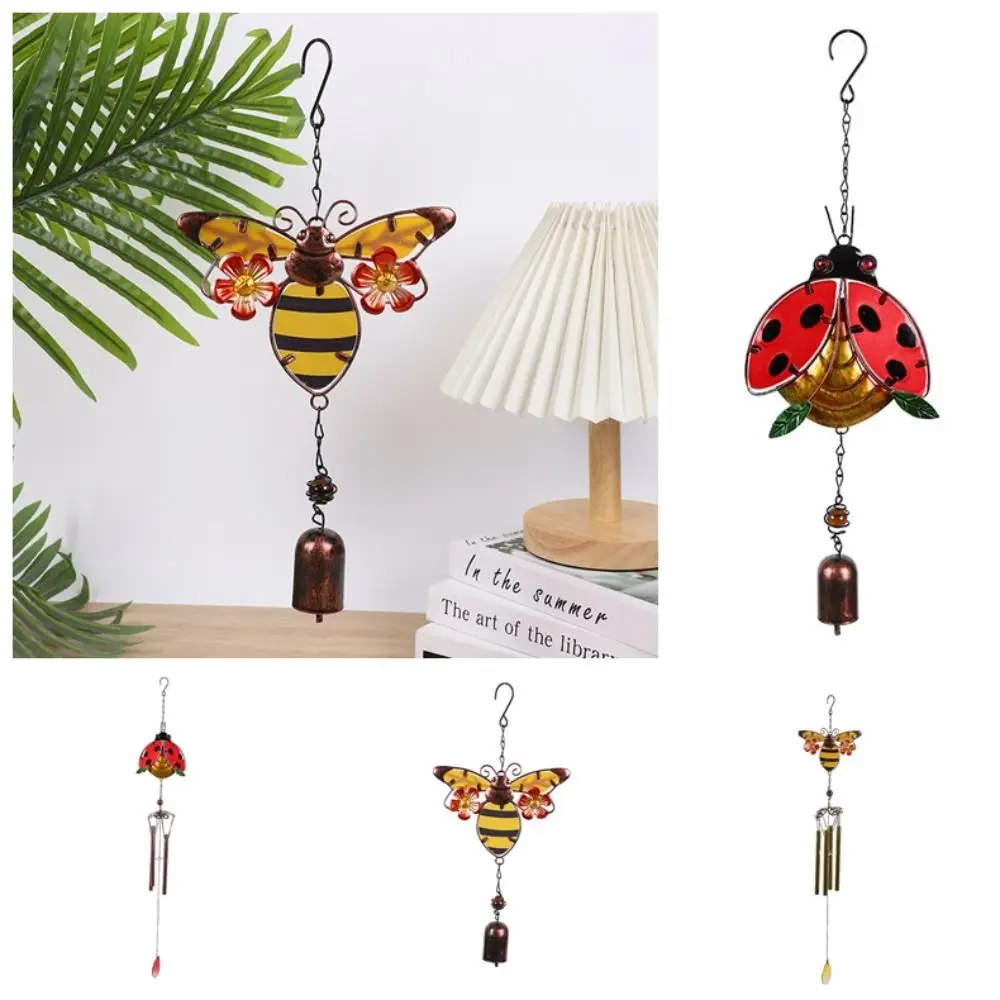 

Retro Ladybug Metal Wind Bell Creative Hanging Handmade Painted Bell Iron Colored Bee Wind Chimes Home Decoration