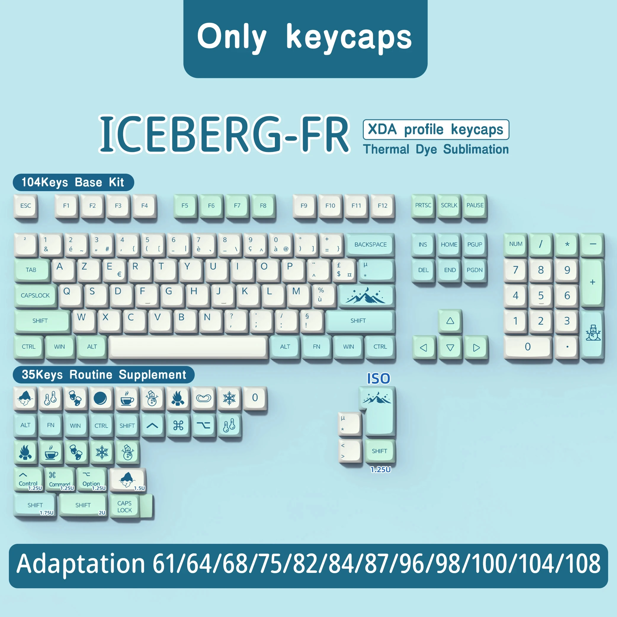 

French keycaps ISO layout XDA Profile PBT FR Keycap Dye-Sub 7U Space bar For Mechanical Keyboard