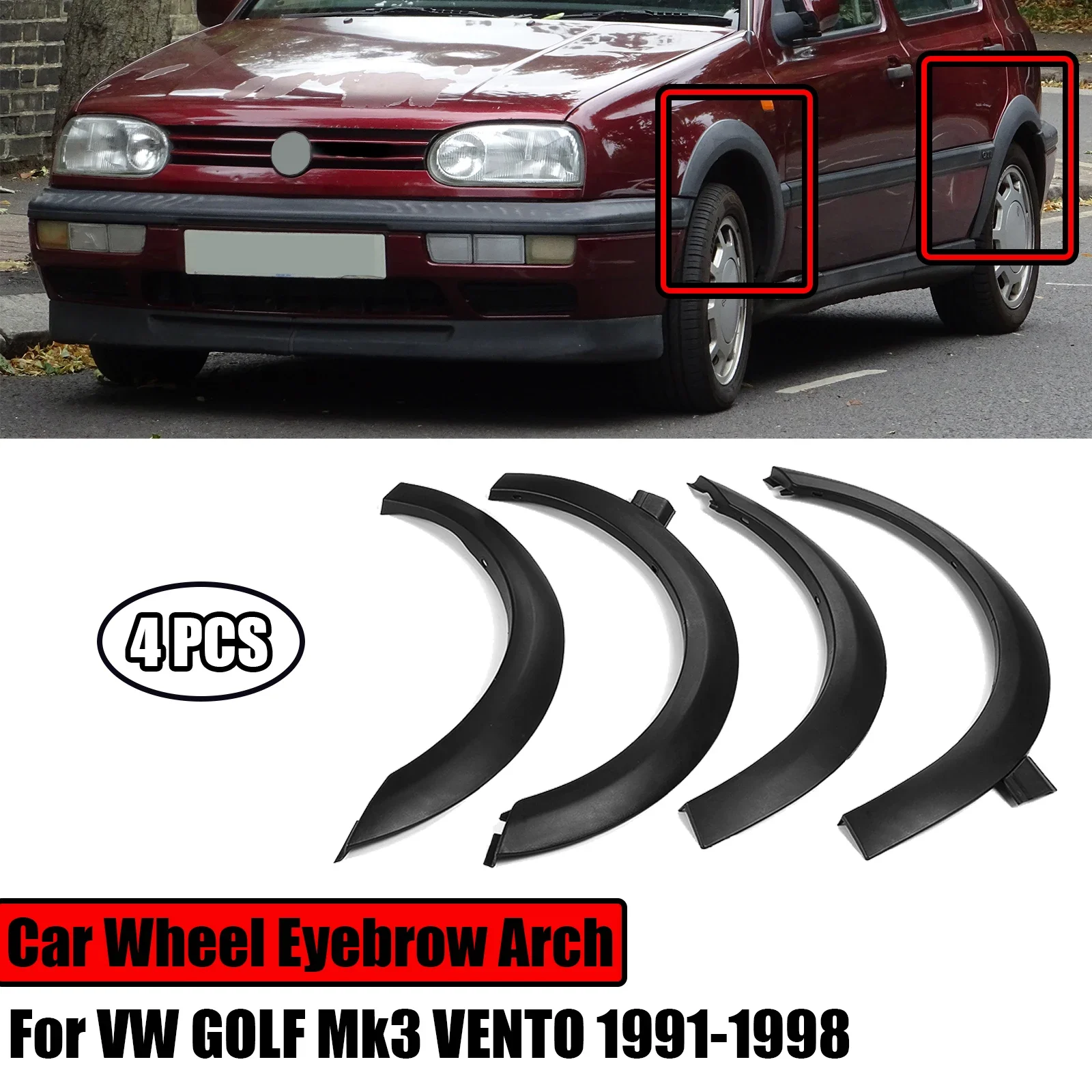 

4PCS For VW Golf MK3 Vento 1991-1998 Euro Version Car Fender Flares Wheel Eyebrow Mudguards Arch Molding Trim Spoiler