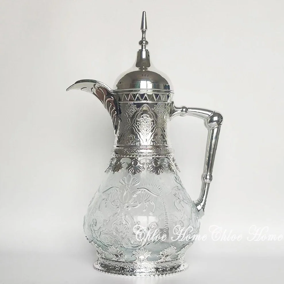 

Стеклянный крутой чайник большой емкости в средневековом дубайском стиле, резная стеклянная бутылка для холодной воды из хрустального стекла, горшок для холодной воды Ближнего Востока, 1600 мл