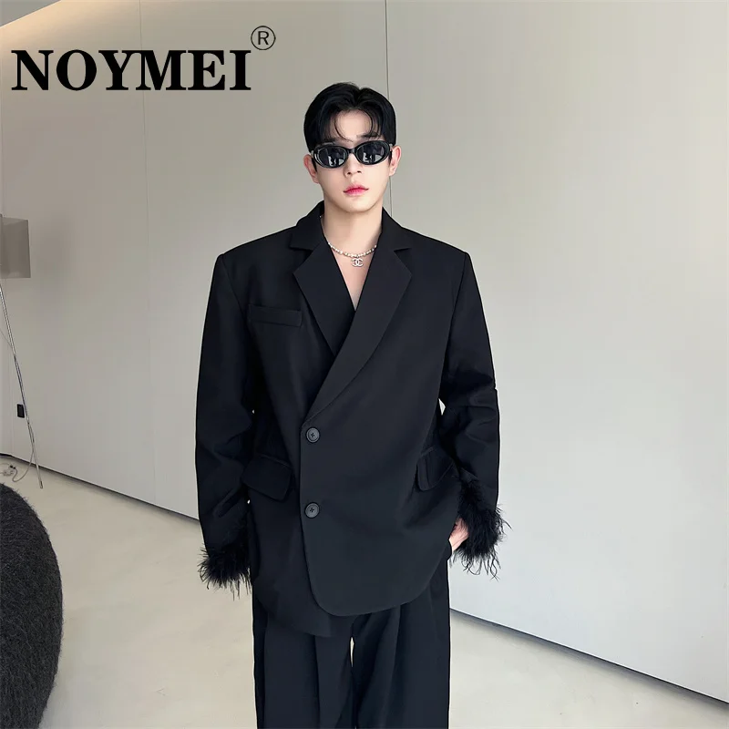 

NOYMEI Black Blazer Korean Style Black Casual All-match Temperament Niche Detachable Fluffy Decoration Male Suit Jacket WA2771