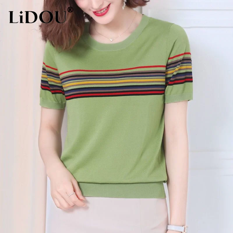2023 New Spring Summer O Neck Short Sleeve Loose Office Lady Elegant Fashion Casual Lively Pullovers Striped T-shirts for Women
2023 New Spring Summer O Neck Short Sleeve Loose Office Lady Elegant Fashion Casual Lively Pullovers Striped T-shirts for Women
