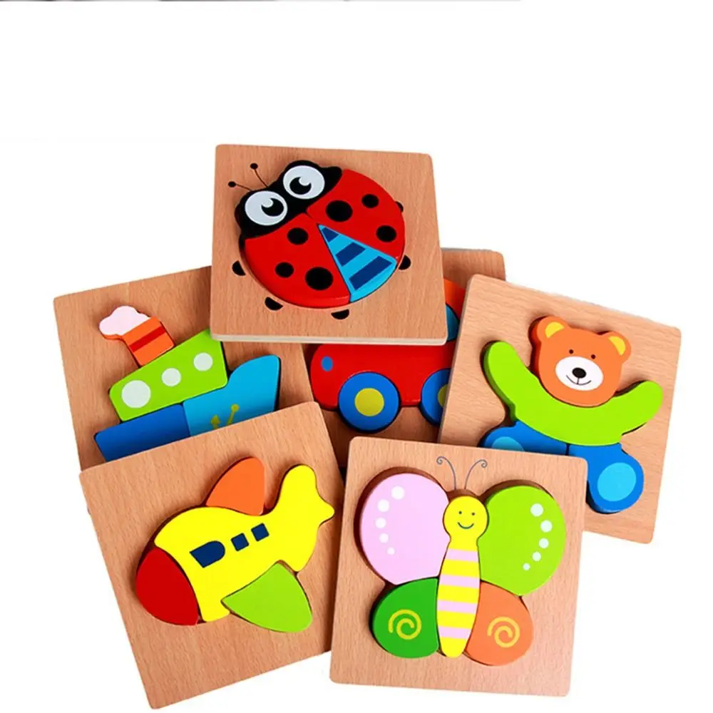 

Different Shapes Animal and Vehicle Puzzles Puzzle Board Cartoon Bear 3D Wooden Puzzle Bright Color Airplane Boys