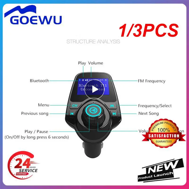 

1/3PCS Bluetooth Wireless Car Mp3 Player Handsfree Car Kit FM Transmitter 5V 2.1A Dual USB Car Charger LCD Display Car FM