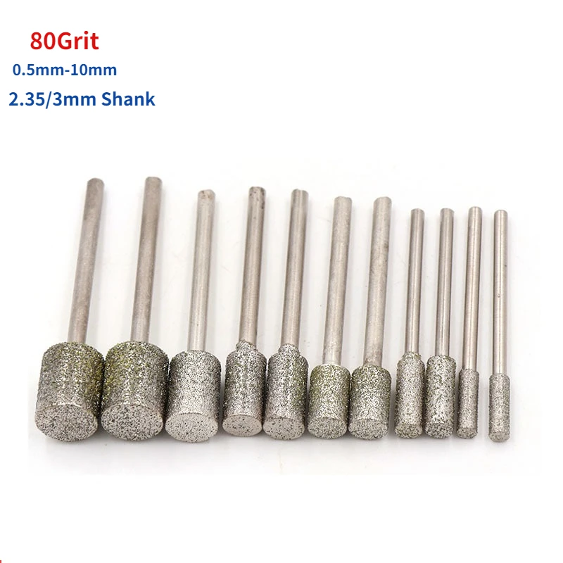 80Grit 0.5mm-10mm Diamond Burr Grinding Engraving Bit 2.35/3mm Shank for Dremel Rotary
80Grit 0.5mm-10mm Diamond Burr Grinding Engraving Bit 2.35/3mm Shank for Dremel Rotary