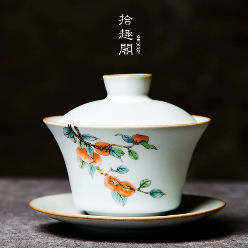 

Ru Ware Natural Crack Cover Teacup Ru-Porcelain Gaiwan Ceramic Tea Ceremony Bowl Jingdezhen Kung Fu Tea Set Tea Making Device