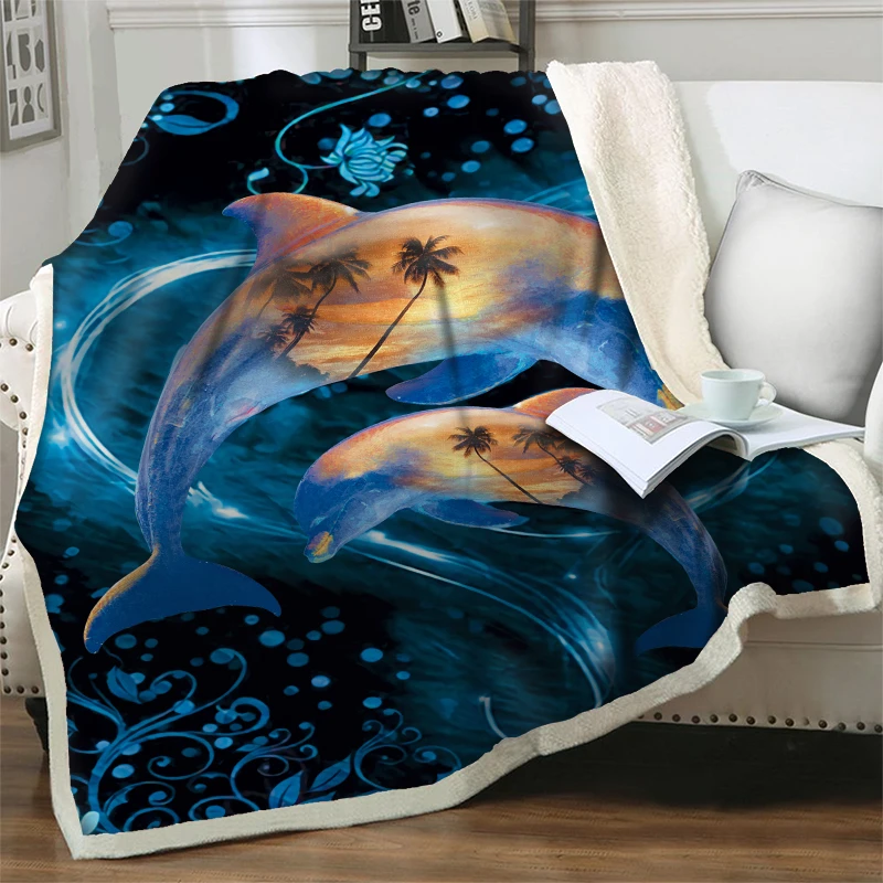 

Cartoon Dreamlike Dolphin Blankets For Beds Couch Plush Throw Blanket Soft Flannel Home textiles Travel Picnic Bedding Nap Cover