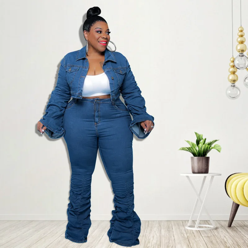 Plus Size Denim Matching Set 2023 Autumn Women Jean Jacket Female Winter Stacked Pant Lady Elegant Outfit Two Piece Pant Set
Plus Size Denim Matching Set 2023 Autumn Women Jean Jacket Female Winter Stacked Pant Lady Elegant Outfit Two Piece Pant Set