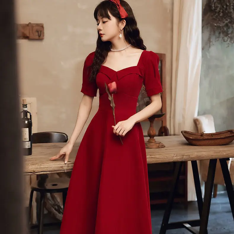 Summer Vintage Women Chic Square Collar Red Slim Party Dresses Lady French Elegant Short Sleeve Wedding Dress Female Vestidos
Summer Vintage Women Chic Square Collar Red Slim Party Dresses Lady French Elegant Short Sleeve Wedding Dress Female Vestidos