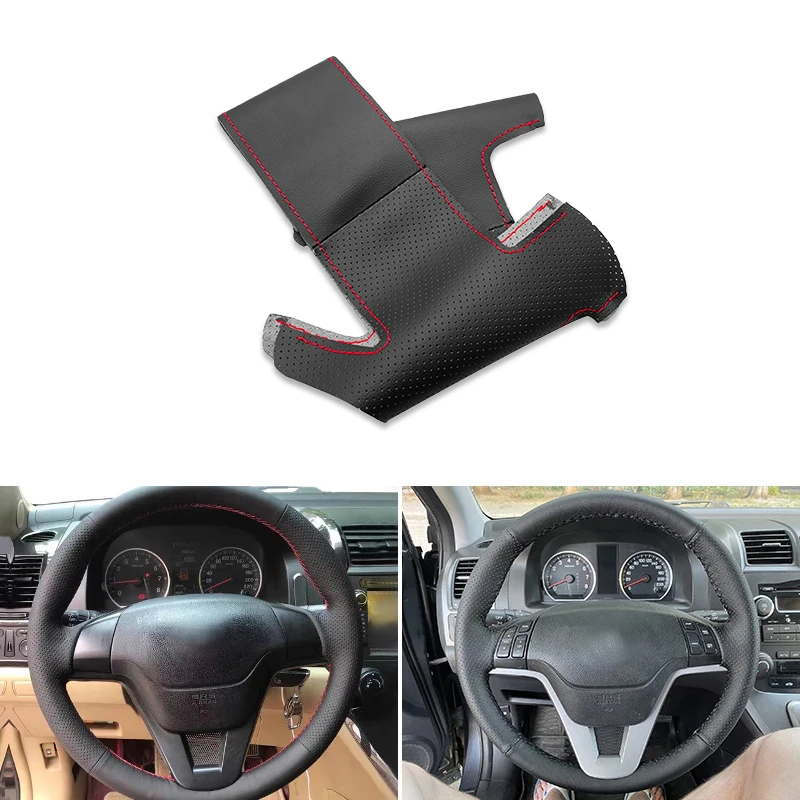 

Hand-stitched Car-styling Interior Steering Wheel Braid Perforated Leather Cover Trim For Honda CR-V CRV 2009 2010 2011
