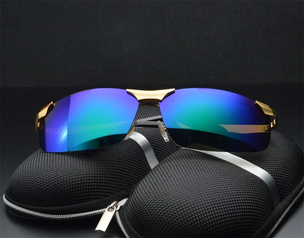 

RIMLESS COLORFUL BLUE LENSES AL MG ALLOY Polarized SUNGLASSES POLAROID POLARISED SPORT VACATION MEN SUN GLASSES TAC UV400