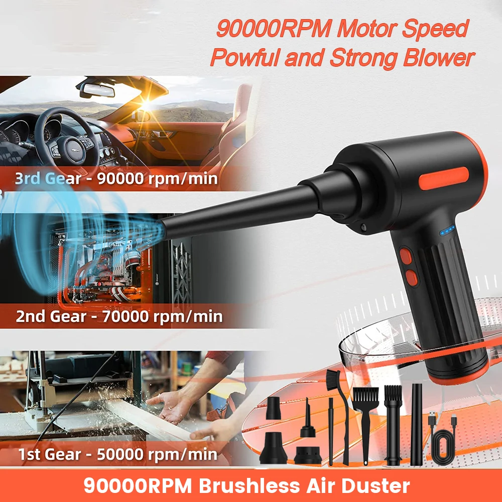 90000RPM Brushless Air Duster Blower Motor Cordless 90W Electric Wireless Gel Gun Cleaner for PC Computer Keyboard Car Laptop
90000RPM Brushless Air Duster Blower Motor Cordless 90W Electric Wireless Gel Gun Cleaner for PC Computer Keyboard Car Laptop