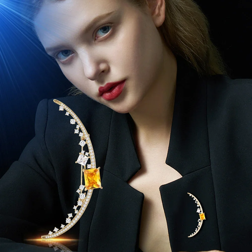Luxury Inlaid Zircon moon brooch for Women Fashion Clothing Lapel Pin Designer Jewelry Evening Dress Corsage Accessories Gifts
Luxury Inlaid Zircon moon brooch for Women Fashion Clothing Lapel Pin Designer Jewelry Evening Dress Corsage Accessories Gifts