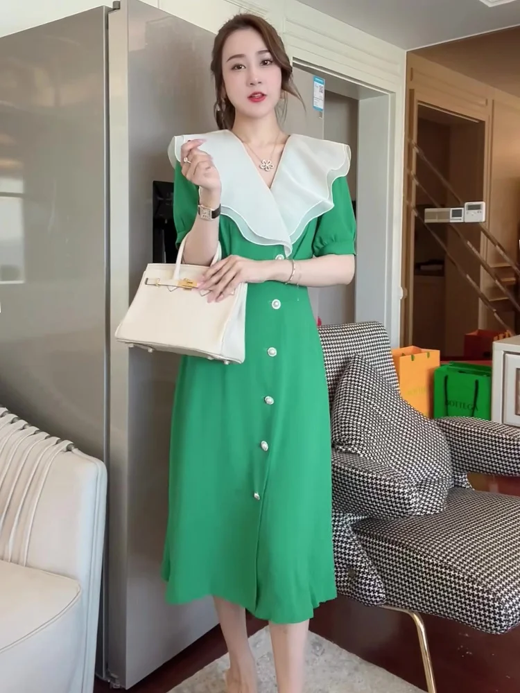2023 Summer New Fashion Age Reducing Ruffled Green Dress, Feminine Style Slim Mid length Dress
2023 Summer New Fashion Age Reducing Ruffled Green Dress, Feminine Style Slim Mid length Dress