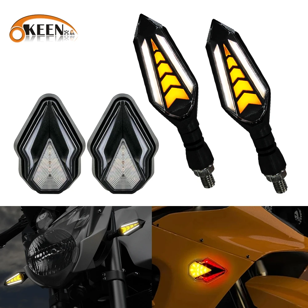 

OKEEN 2pcs LED Motorcycle Turn Signal Lights Universal Flowing Indicator Flashing Blinker Lamps Motor Rear Tail Signal Light 12V