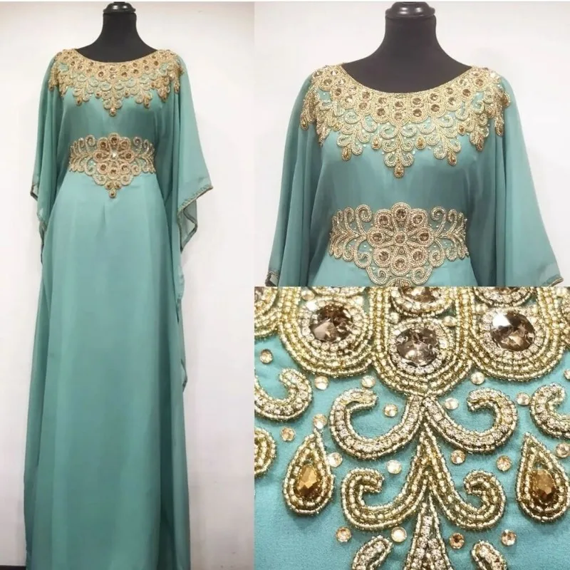 

Морской зеленый Королевский исламский современный элегантный Дубай марокканский кафтан Арабская одежда для вечеринки