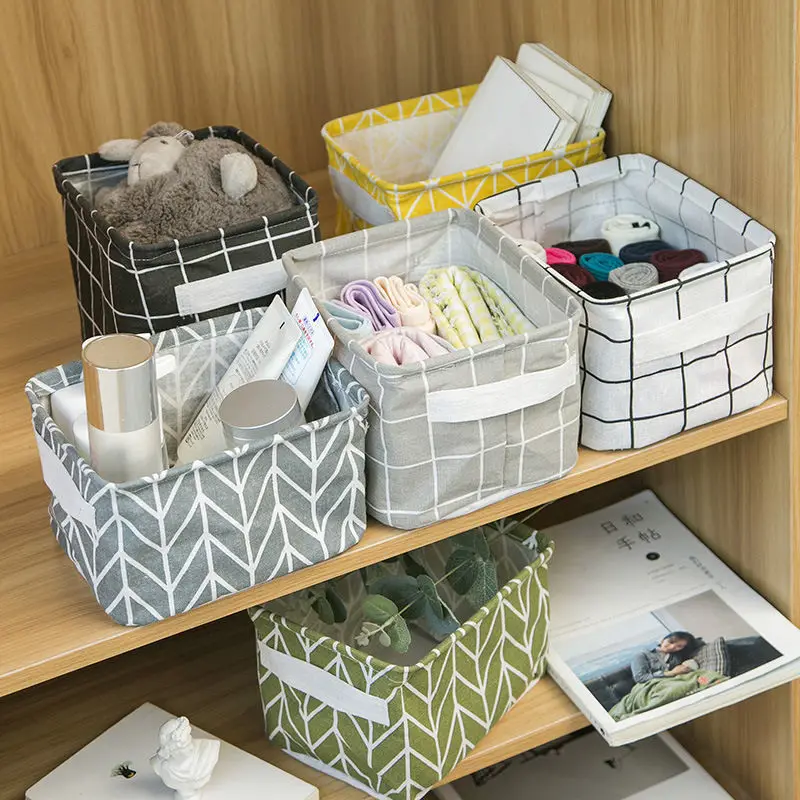 

Foldable Storage Box Dormitory Sundries Storage Box Household Cotton Linen Fabric Desktop Storage Basket Cosmetic Organizer