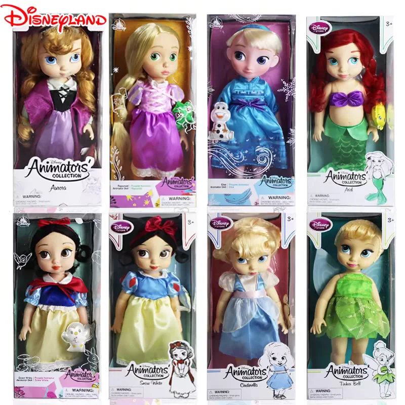 

Original Disney Princess Snow White Belle Rapunzel Anna Elsa Jasmine Alice Doll Cartoonist Series Figure Cute Girl Birthday Gift