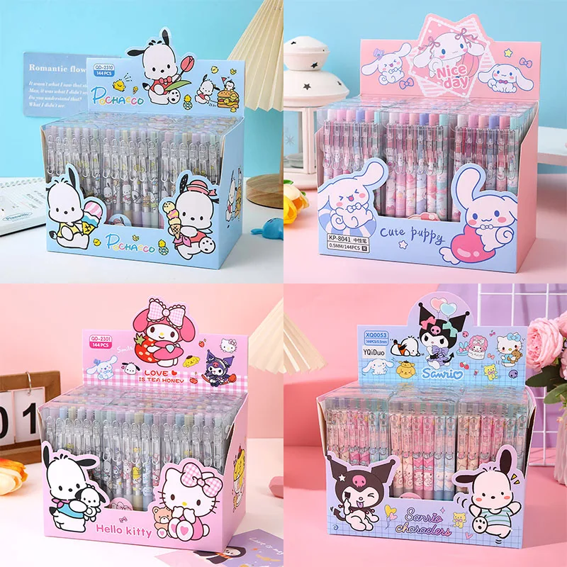 

144 pcs/lot Sanrio Creative Cat Dog Press Gel Pen Cute 0.5mm Black Ink Signature Pens Promotional Gift Office School Supplies