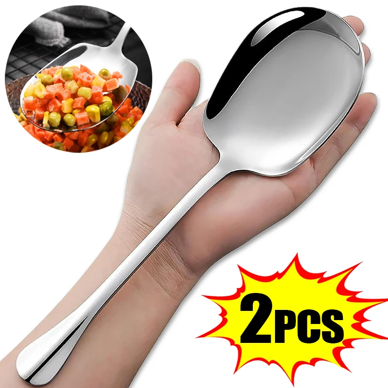 

Large Stainless Steel Spoon Thicken Long Handle Soup Spoons Round Scoops for Hot Pot Colander Cooking Utensils Kitchen Tableware