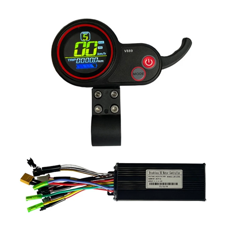 

1 Pcs Ebike Controller 36V/48V 750W 1000W 30A Brushless With V889 LCD Color Display Instrument Motor Speed Controller