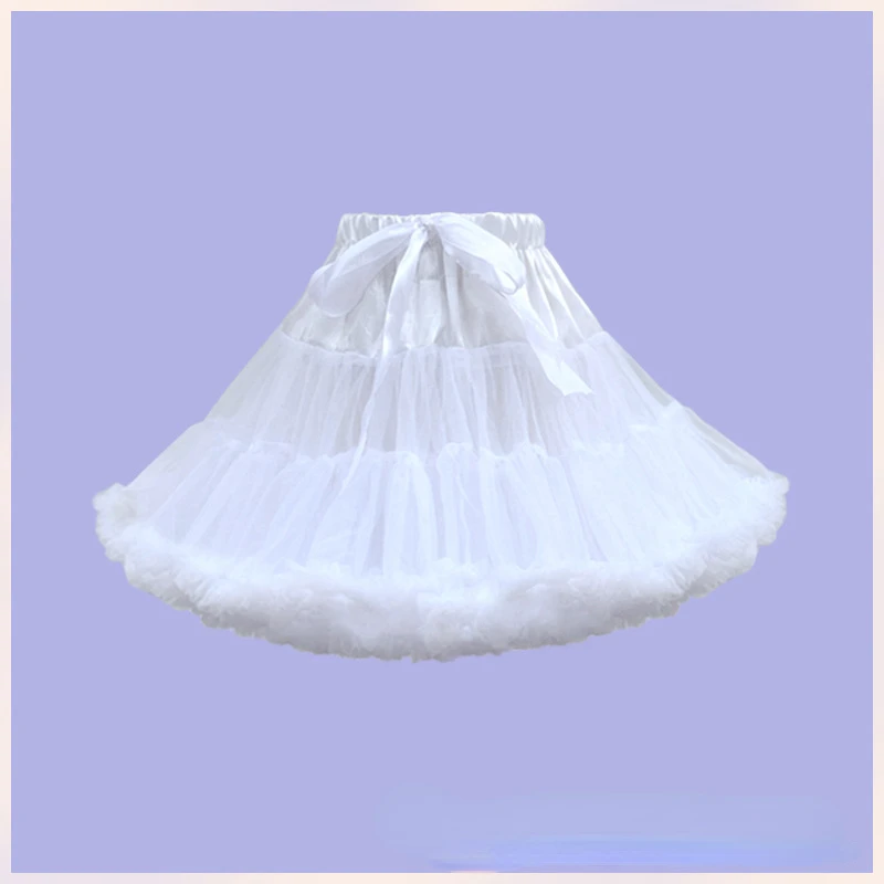 

Women Girls Ruffled Short Petticoat Solid White Color Fluffy Bubble Tutu Skirt Puffy Half Slip Prom Crinoline Underskirt No Hoop