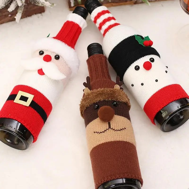 

Christmas Wine Bottle Cover Set Santa Snowman Woven Wine Bottle Bags For Christmas Party Dinner Table Decorations New Year Gifts