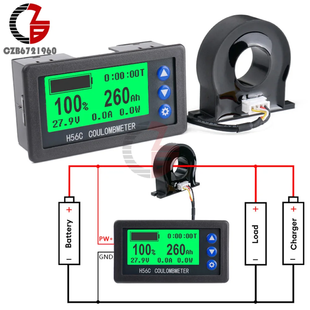 

H56CH Coulomb Meter Electric Car Touring Car Battery Level Indicator Voltmeter Amperemeter 12V 24V Capacity Detector 9-100V 400A