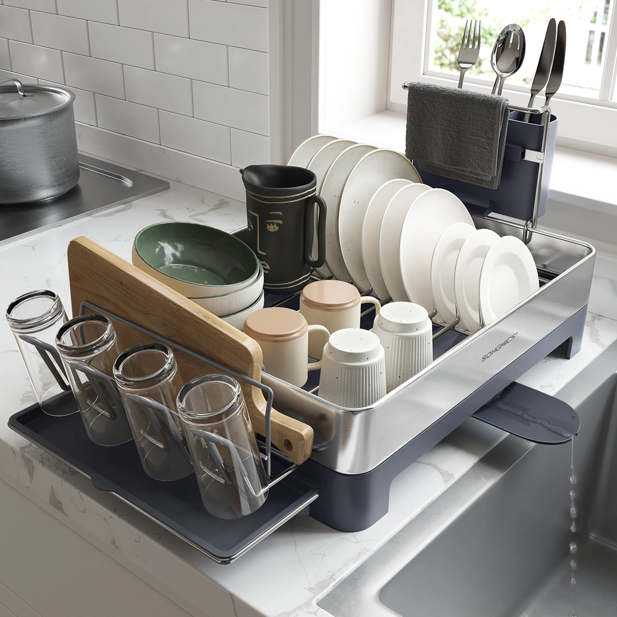 Large Dish Drying Rack, Premium Stainless Steel Dish Rack with Rotatable Spout, Fingerprint-Resistant Dish Drainers 3 Mallzona S091503cd78f944fbb86c2dcf11399507S Large Dish Drying Rack, Premium Stainless Steel Dish Rack with Rotatable Spout, Fingerprint-Resistant Dish Drainers Mallzona