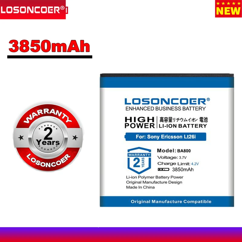 

LOSONCOER 3850mAh BA800 For Sony Xperia S LT25i V LT26i Arc HD LT25C LT26 AB-0400 Phone Battery+Quick Arrive