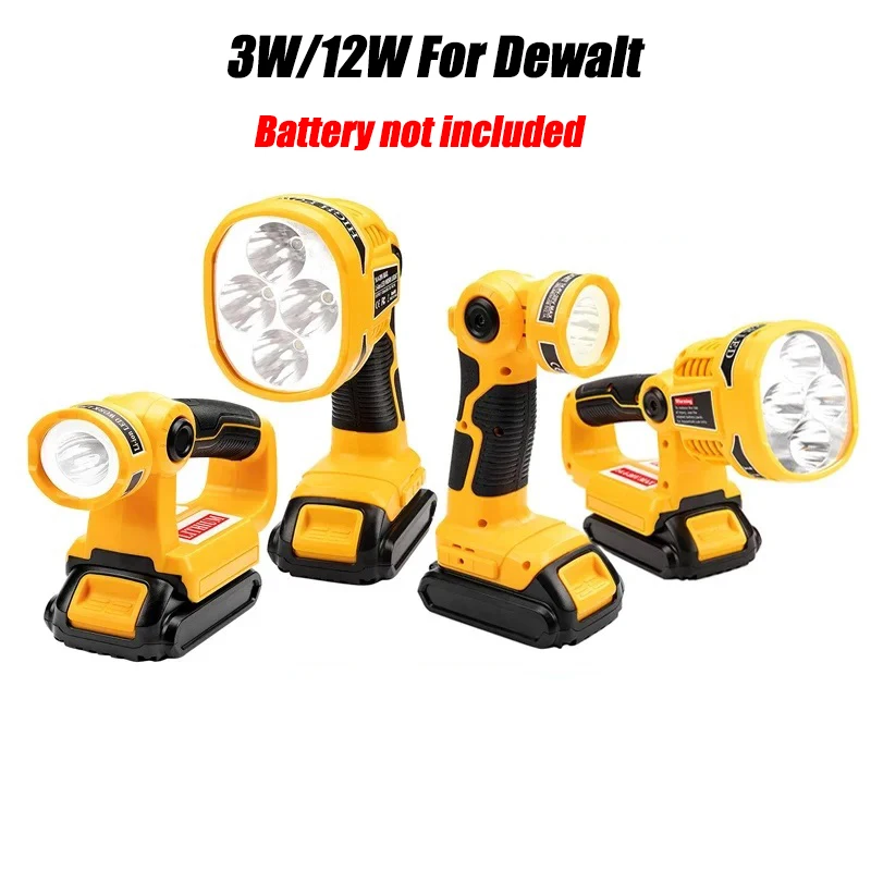 

3W/12W Emergency LED Work Light Flashlights Electric Torch Outdoor Portable Lamp for Dewalt 14.4V-20V Li-ion Battery
