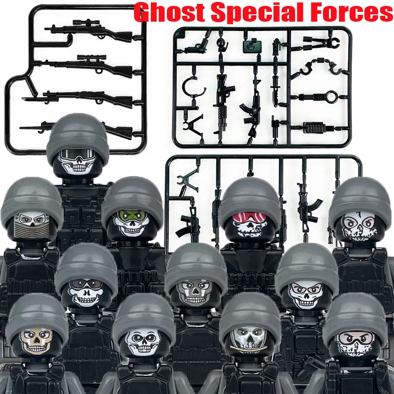 

City Military Ghost Special Forces Building Blocks WW2 Army SWAT Soldier Figures Police Warrior Infantry Weapon Bricks Toys Boys