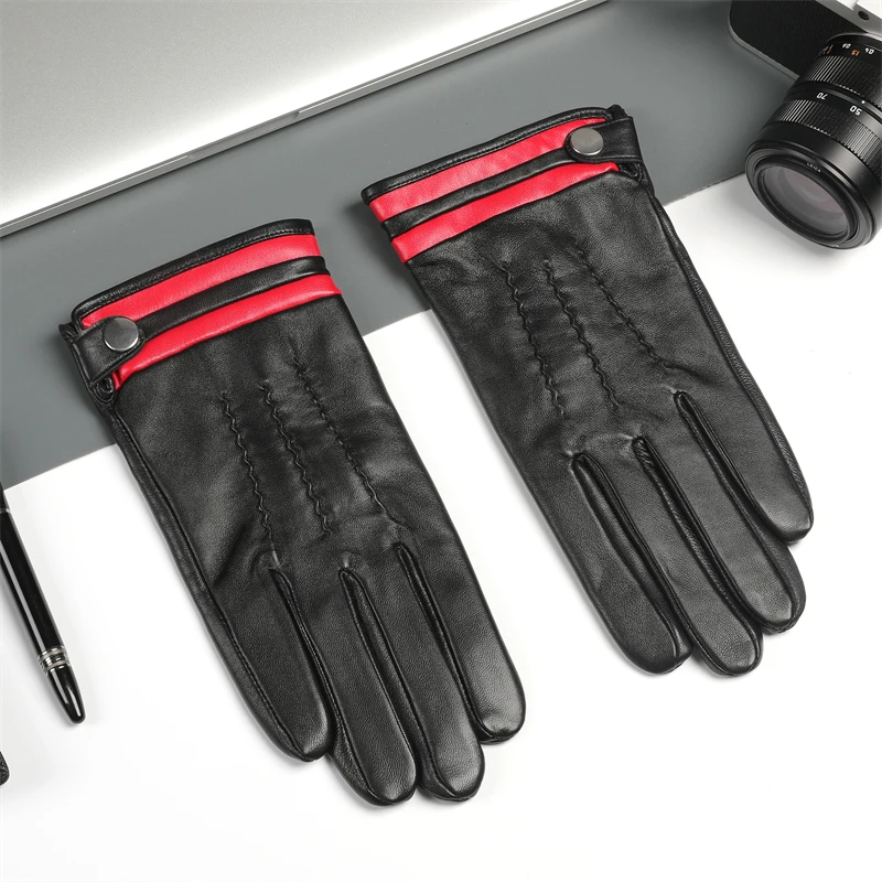 New Men's Sheepskin Gloves Fashion Red Pattern Design Warm Soft Men's Leather Gloves Men's Mittens with Plush Lining
New Men's Sheepskin Gloves Fashion Red Pattern Design Warm Soft Men's Leather Gloves Men's Mittens with Plush Lining