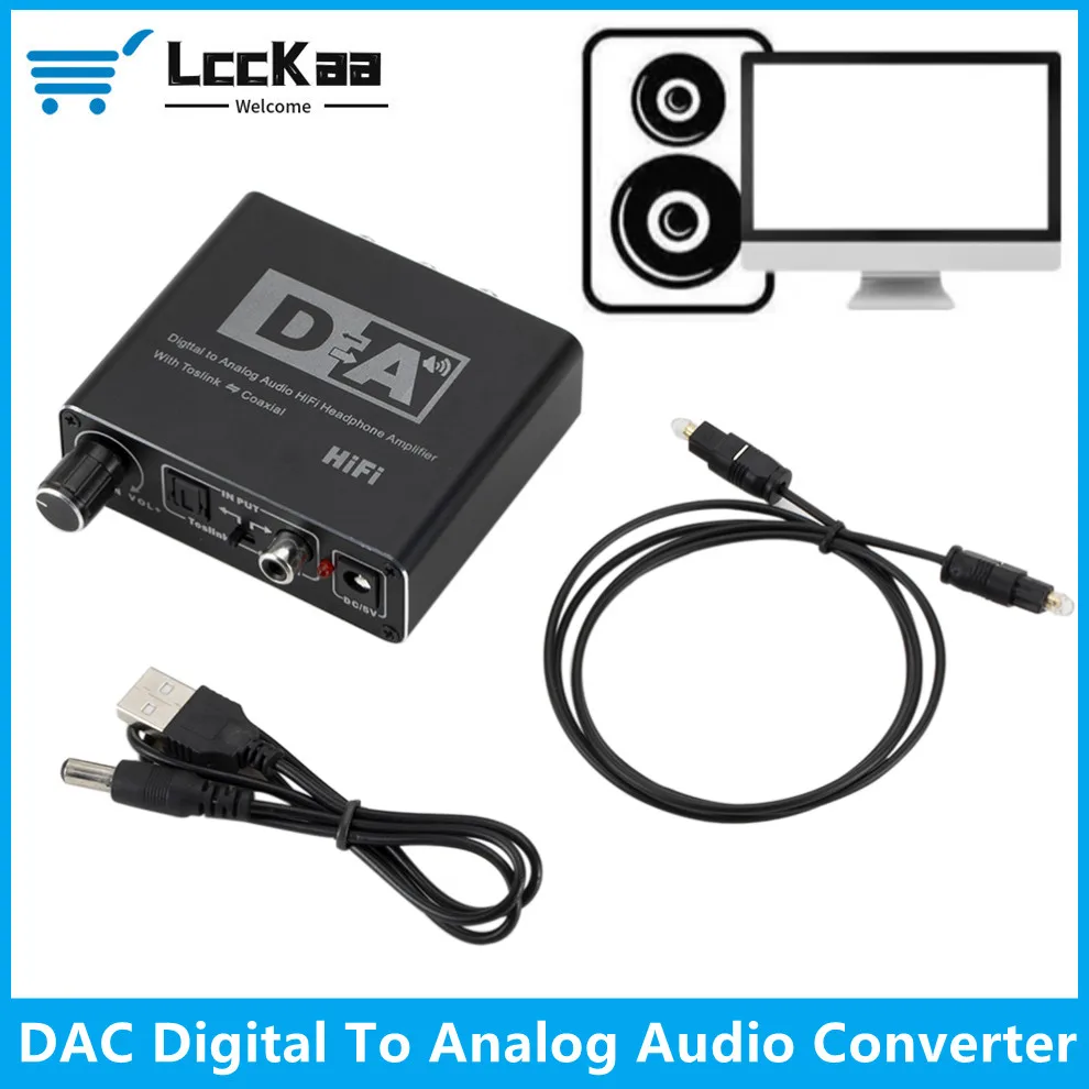 

LccKaa HIFI DAC Digital To Analog Audio Converter Decoder Amp 3.5mm AUX RCA Amplifier Adapter Toslink Optical Coaxial Output DAC