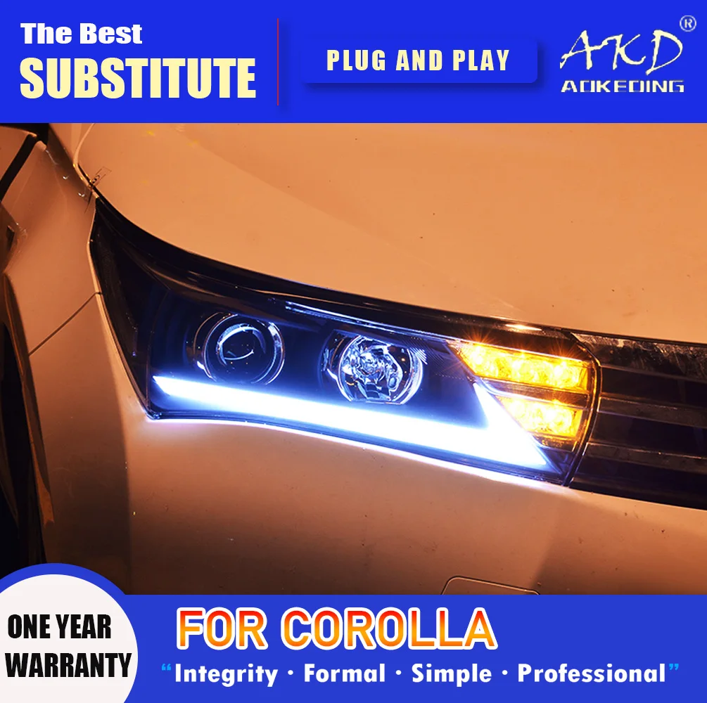 

AKD Head Lamp for Toyota Corolla LED Headlight 2014-2016 Headlights Corolla DRL Turn Signal High Beam Angel Eye Projector Lens