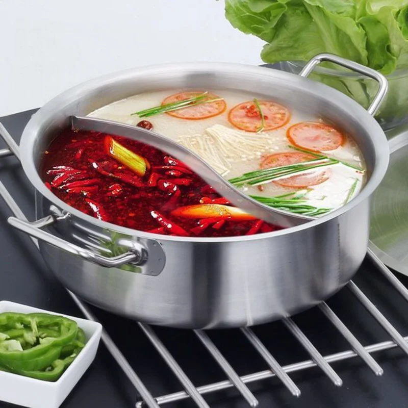 

304 Stainless Steel Hot Pot Thickened Mandarin Duck Pot Large Capacity Soup Pot With Spoon Special For Induction Cooker Pan