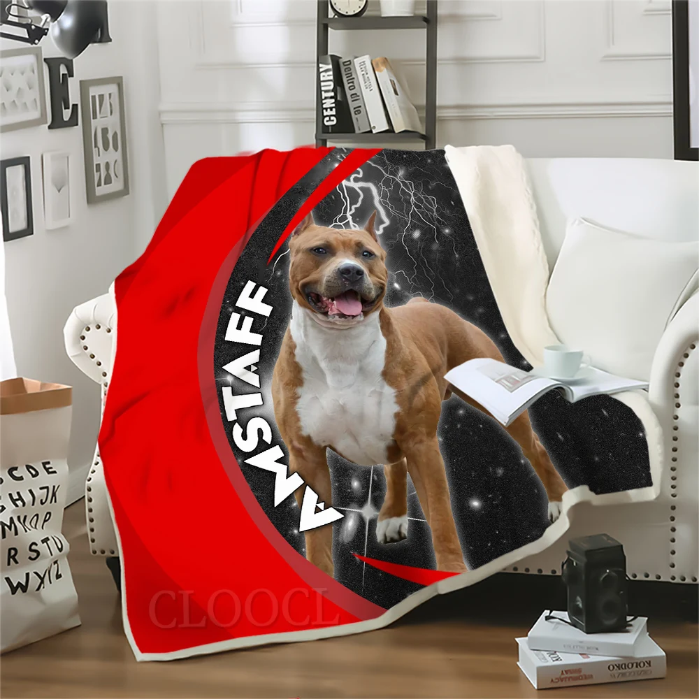 

HX Fashion Animals Blanket Amstaff Lightning Splicing 3D Printed Throw Blankets for Bed Double Layer Quilts Travel Portable