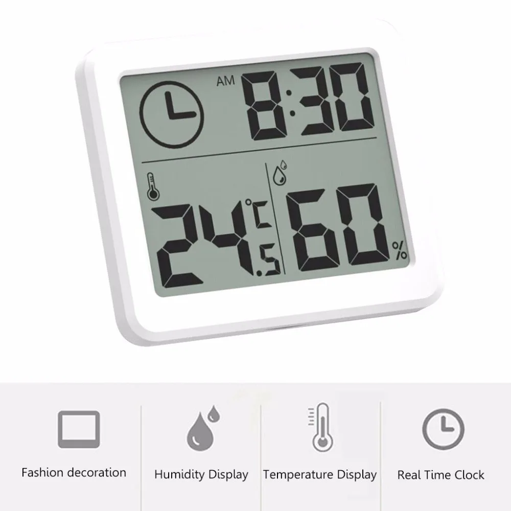 

Multifunction Thermometer Hygrometer Auto Electronic Temperature Humidity Monitor Clock Large LCD Screen Alarm Clocks -10-70℃
