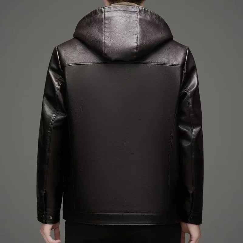 سترة شتوية من الجلد الطبيعي الراقية مع سترة جلدية بغطاء للرأس من الفرو وسترة فرو سميكة للرجال سترة شتوية من الجلد الطبيعي الراقية مع سترة جلدية بغطاء للرأس من الفرو وسترة فرو سميكة للرجال