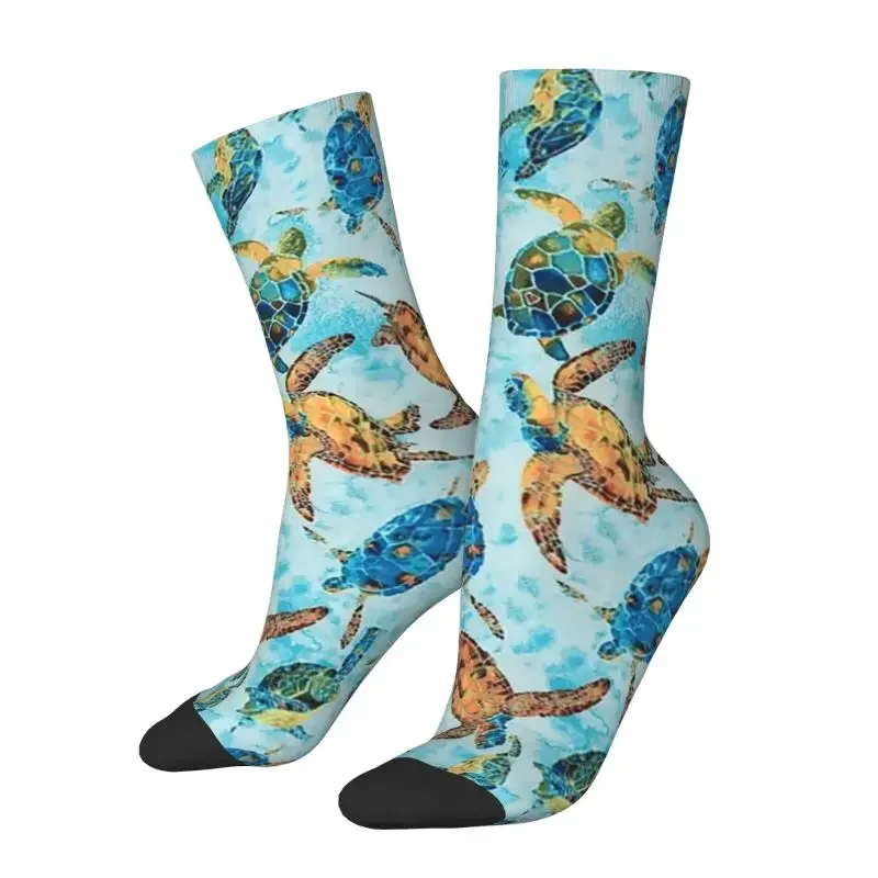 

Novelty Mens Watercolor Turtles Pattern Dress Socks Unisex Breathbale Warm 3D Printing Ocean Lover Crew Socks