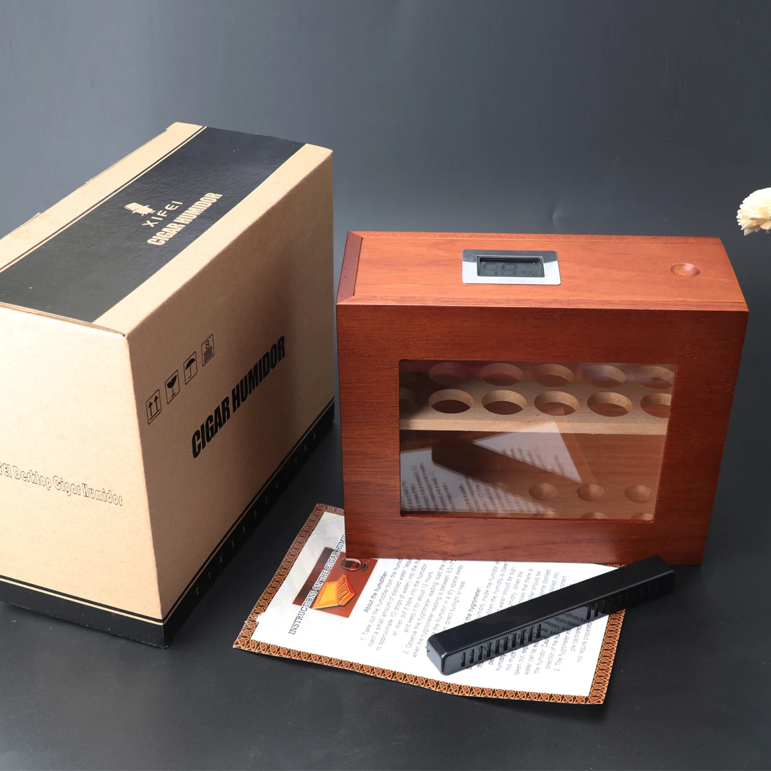 Xifei Wood Cigar Humidor Box Visible Glass Window Smoking Accessories Unique Design Cigarette Case With Hygrometer For Cohiba
Xifei Wood Cigar Humidor Box Visible Glass Window Smoking Accessories Unique Design Cigarette Case With Hygrometer For Cohiba