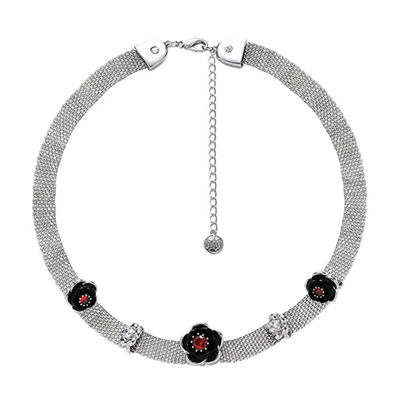 

Eetit винтажное ожерелье с цветком из черного стекла с цирконом для женщин стильное очаровательное эффектное ожерелье-чокер из цинкового сплава ювелирные изделия для шеи