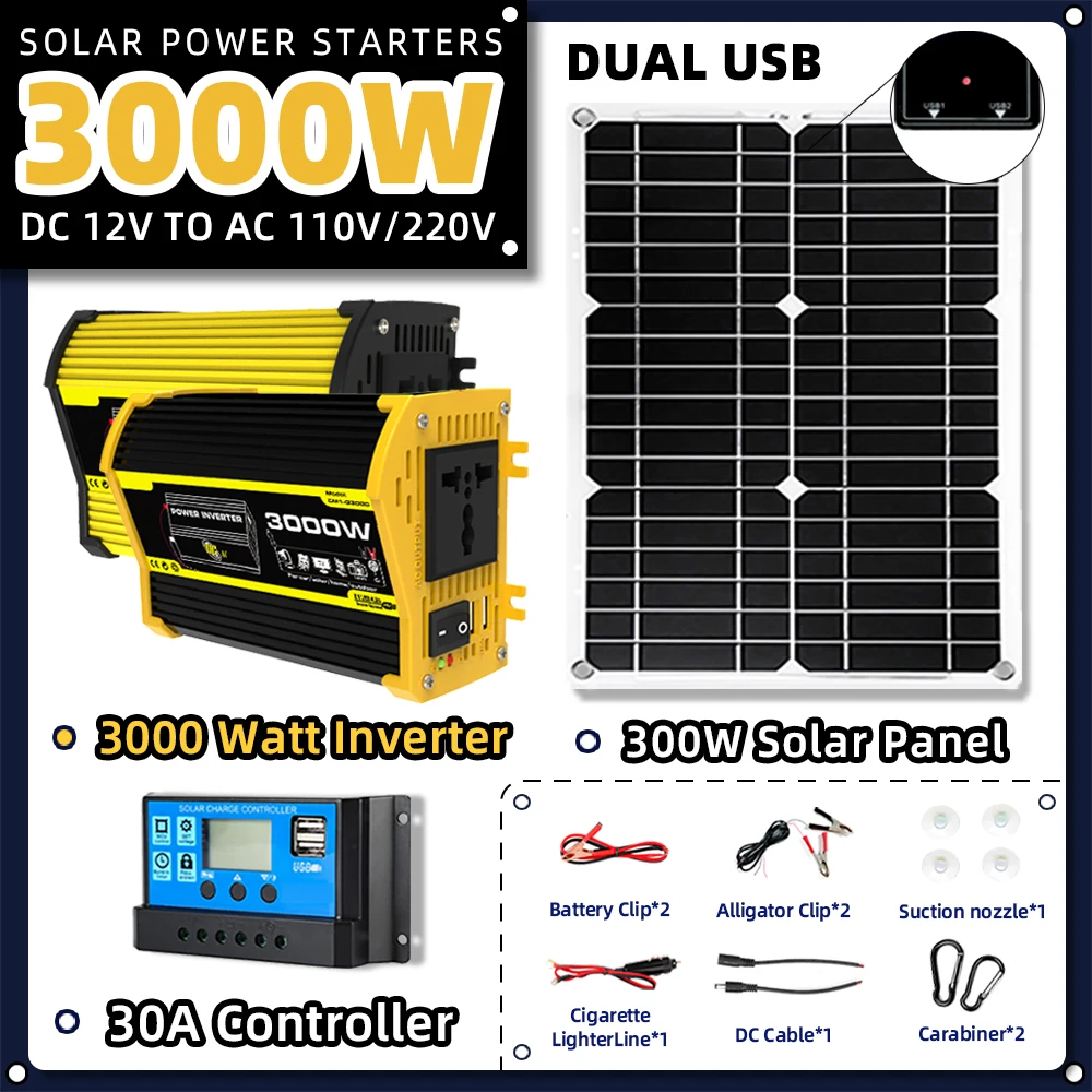 

300W 18V Solar Panel Sub 3000W Solar Panel Kit with 30A Controller Solar Charger Battery for Batteries Camping Car Boat RV