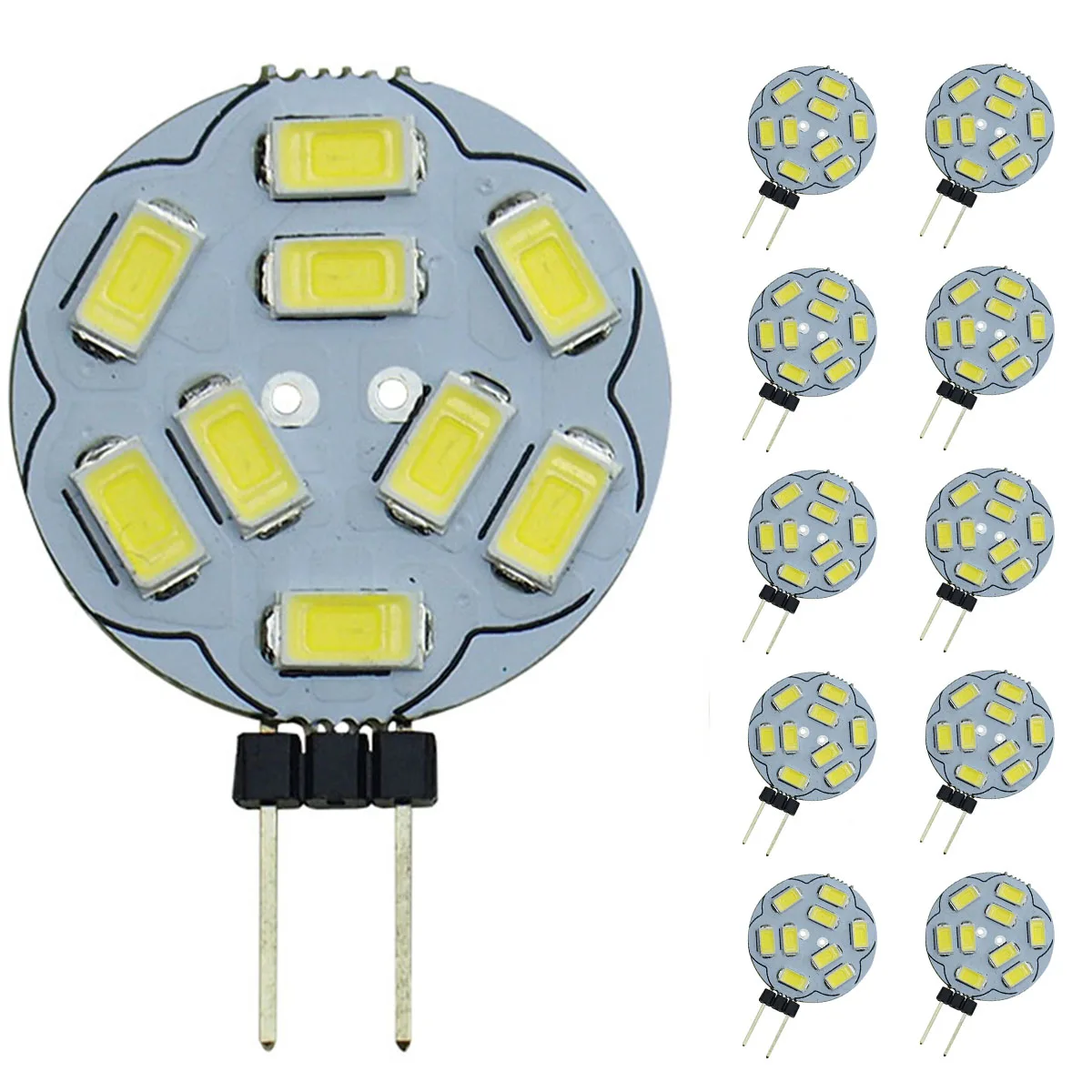 

10pcs / lots G4 LED Light Bulbs 9 SMD 5730 DC 12V G4 Bi-Pin Base AC LED Light Bulb Replacement Halogen Bulb 20W,Cool White 6000K