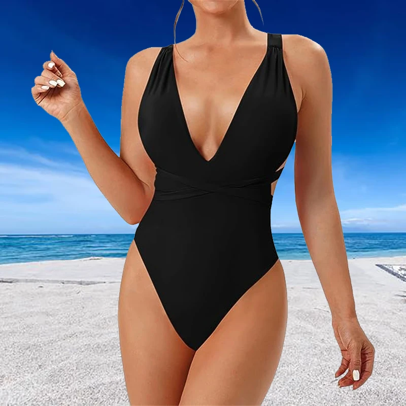 

Luxury One Piece Swimsuit Women 2023 Tummy Control V Neck Swimsuits Bathing Suits Halter Backless Swimwear Brazilian Bikinis