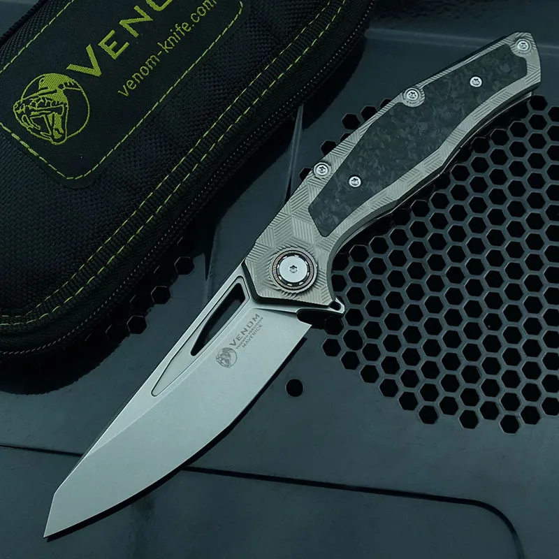 

VENOM Lone Ranger Folding Knife M390 Blade Titanium+CF Handle Outdoor Camping Tactics Survive Hunting Fishing Kitchen EDC Tools